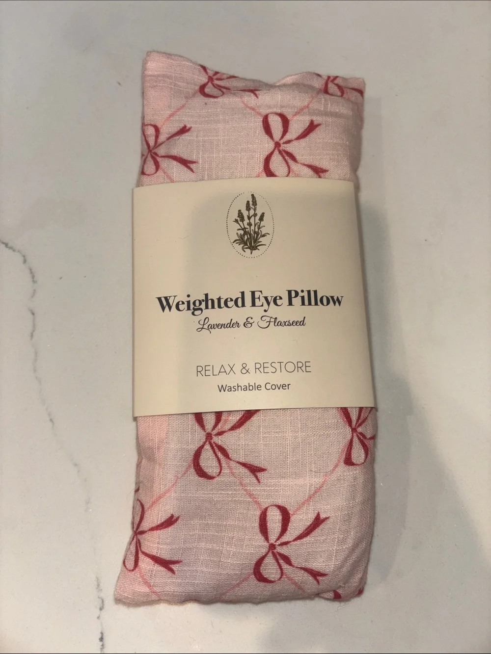 Weighted Eye Pillow - Pink with Red Bow Print - Lavender & Flaxseed Blend